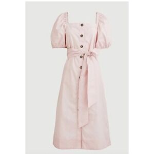 J.Crew XS Pink Button Front Midi Dress Puff‎ Sleeve Square Neck Cotton Cottage